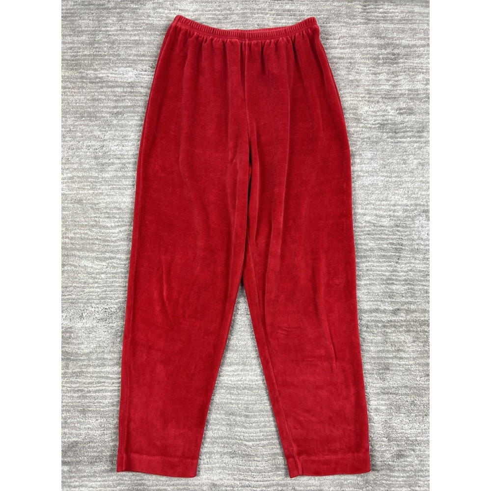 Aileen Sport Pants Womens Large Red Velour Vintage High Rise Straight‎ Leg USA